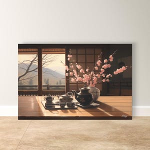 Japanese Tea Ceremony Wall Art, Traditional Chasen Canvas Print, Large Framed Zen Home Decor, Kyoto Travel Gift Wabi-Sabi Aesthetic Painting