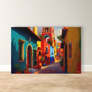 Mexican Art Painting, Mexican Wall Art, Mexican Decor for Home, Canvas Wall Art, Framed Canvas Print, Extra Large Above Fireplace, Above Bed