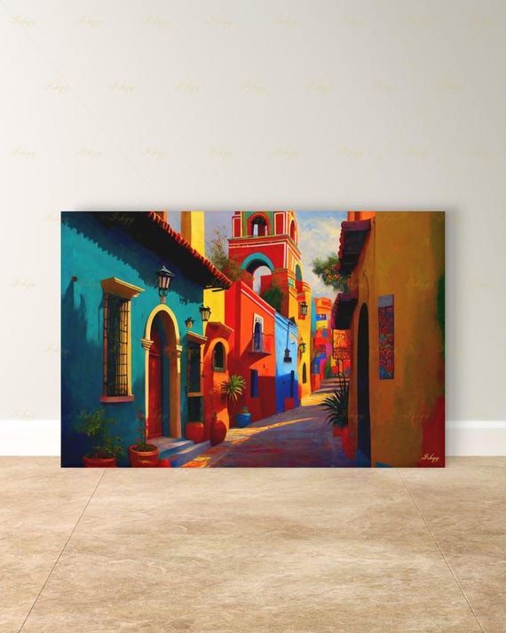 Mexican Art Painting, Mexican Wall Art, Mexican Decor for Home, Canvas Wall Art, Framed Canvas Print, Extra Large Above Fireplace, Above Bed