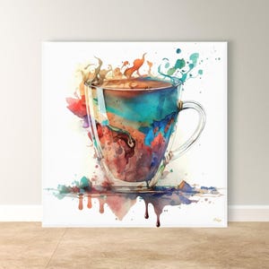 Coffee Art Print, Vibrant Splash Wall Decor - Modern Kitchen Artwork, Abstract Coffee Canvas, Watercolor Style for Coffee Lovers