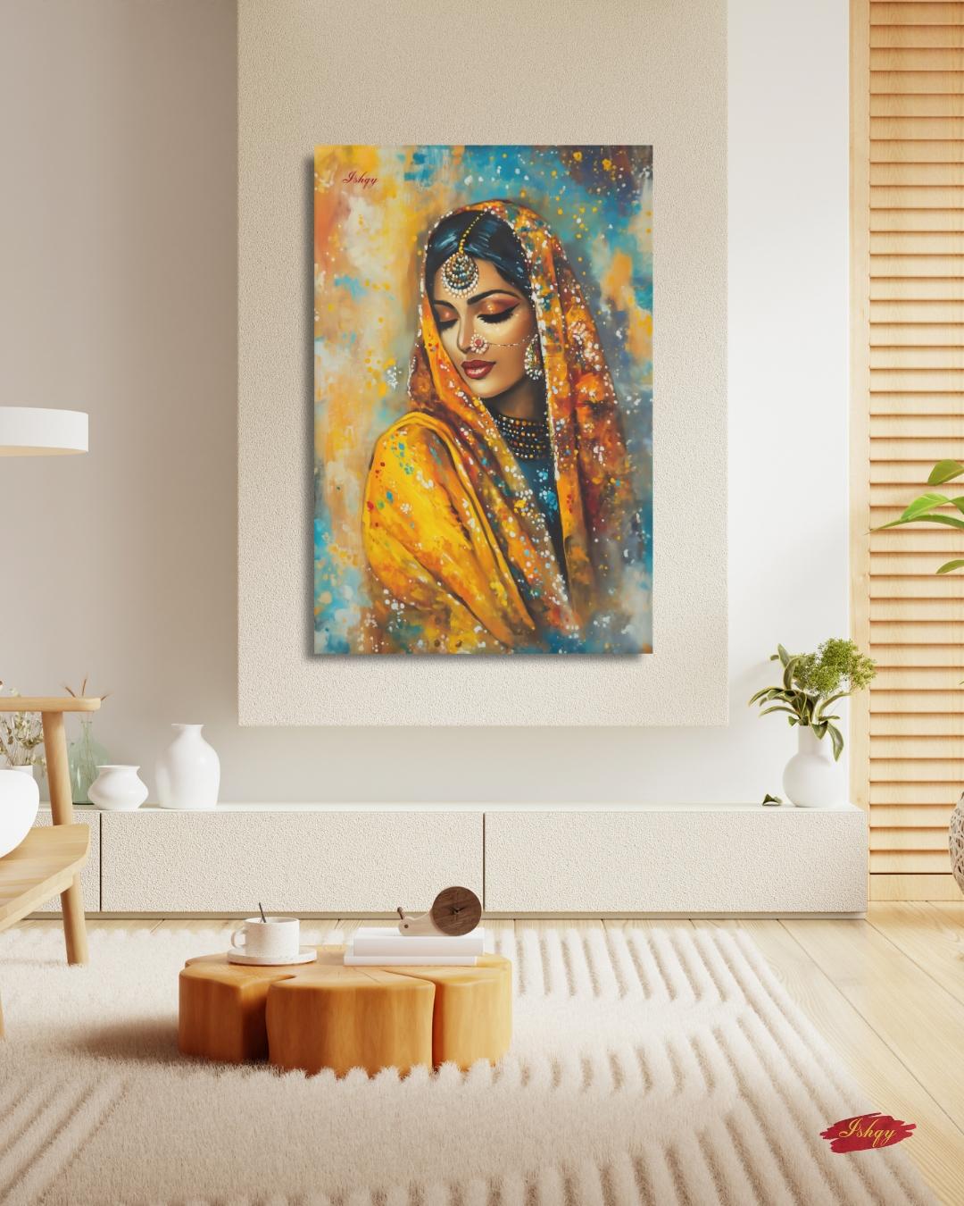 パンジャブ女性の肖像画の壁アート、キャンバスプリント、インド女性