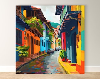 Old Town Cartagena Wall Art, Colorful Street Canvas Print, Colombia Travel Home Decor, Framed Canvas, Colonial City Wall Decor