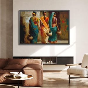 Indian Women Wall Art, Colorful Sari Canvas Print, Rajasthan Village Decor, Boho India Figure Art, Framed Canvas, Housewarming Gift
Indian Village Women Wall Art, Rural India Painting, Saree Women Canvas Art, Cultural Indian Home Decor, Traditional India Artwork