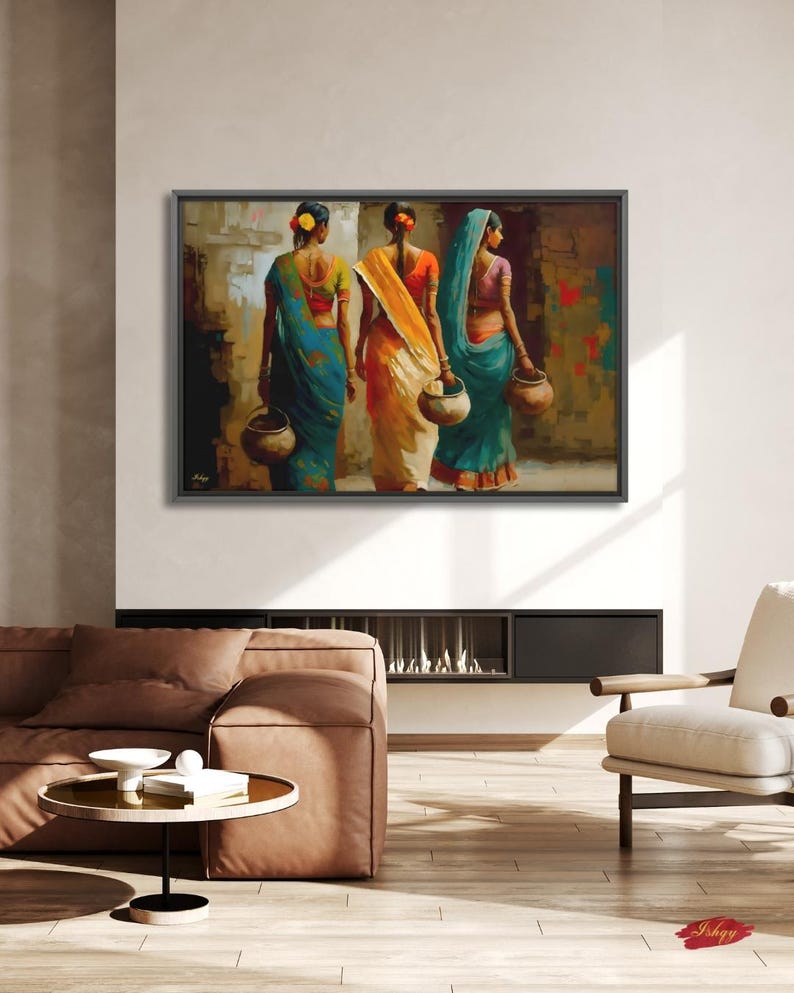 Indian Women Wall Art, Colorful Sari Canvas Print, Rajasthan Village Decor, Boho India Figure Art, Framed Canvas, Housewarming Gift
Indian Village Women Wall Art, Rural India Painting, Saree Women Canvas Art, Cultural Indian Home Decor, Traditional India Artwork
