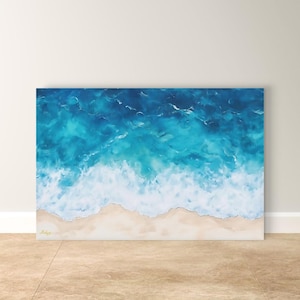 Ocean Wave Beach Canvas & Framed Canvas Wall Art, Coastal Seascape Painting Print, Tropical Blue Sea Home Decor Art Print