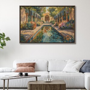 Persian Garden Canvas Wall Art, Islamic Architecture Framed Canvas Print, Blue Tile Courtyard Fountain Landscape Painting, Living Room Decor
Persian Garden Wall Art Canvas Print of Shiraz Courtyard, Islamic Architecture Art Print, Colorful Floral Home Decor Landscape