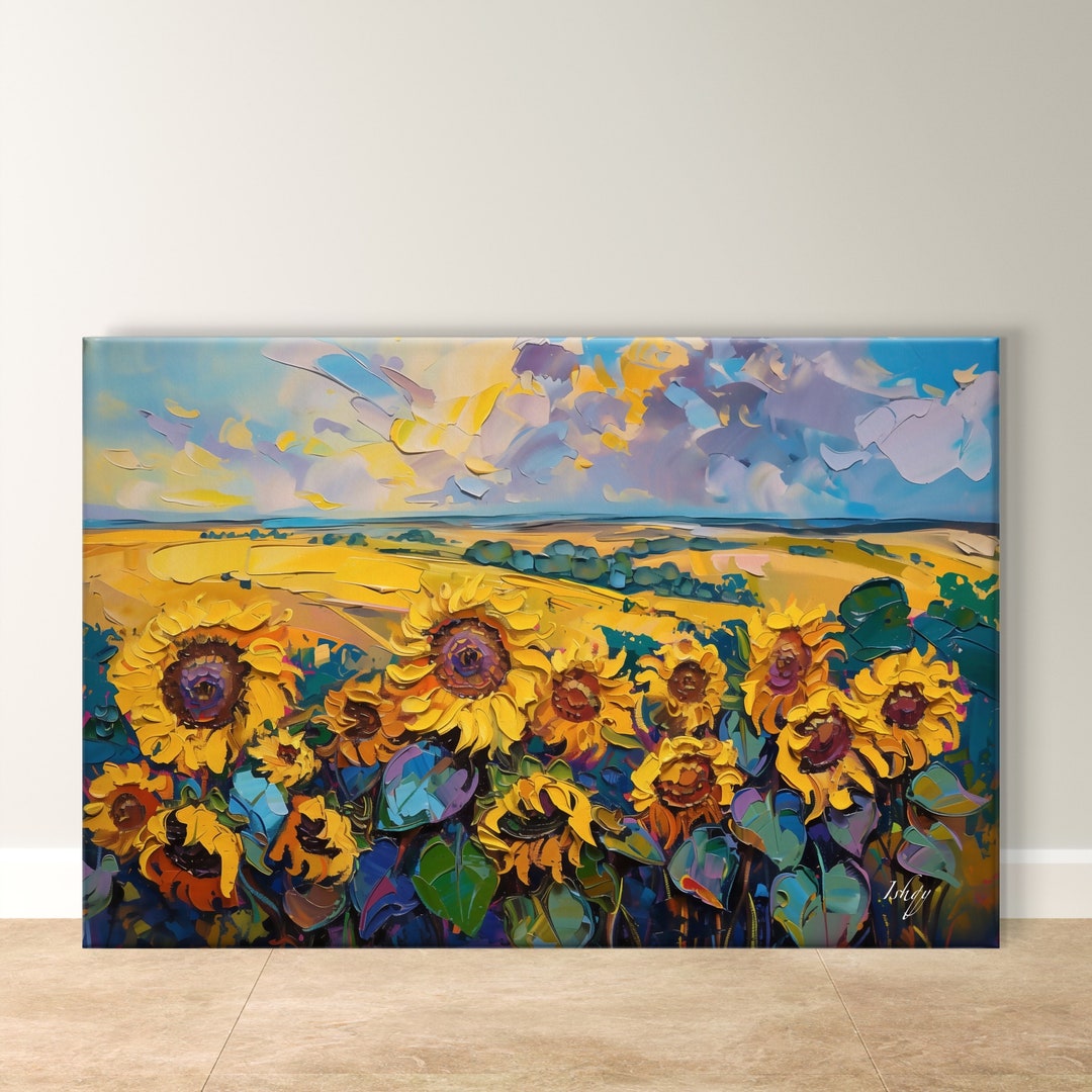 Sunflower Landscape, Ukrainian Wall Art - Framed Canvas, Floral Decor ...