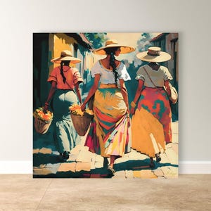 Colombian Women Wall Art - Vibrant Ethnic Print, Framed Canvas, Modern Medellin and Cartagena Home Decor, South American Cultural Art