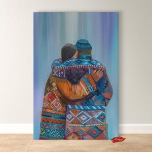 Sami Wand-Kunstdruck, Nordische Paar Umarmung Malerei Druck, Indigene Liebe Poster, Skandinavische Volkskunst, Kulturelles Wohndekor, Arktische Wandkunst