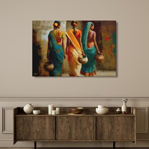 Indian Women Wall Art, Colorful Sari Canvas Print, Rajasthan Village Decor, Boho India Figure Art, Framed Canvas, Housewarming Gift
Indian Village Women Wall Art, Rural India Painting, Saree Women Canvas Art, Cultural Indian Home Decor, Traditional India Artwork