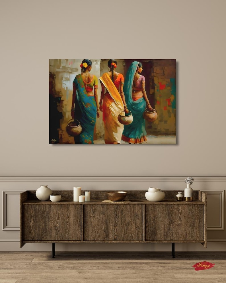 Indian Women Wall Art, Colorful Sari Canvas Print, Rajasthan Village Decor, Boho India Figure Art, Framed Canvas, Housewarming Gift
Indian Village Women Wall Art, Rural India Painting, Saree Women Canvas Art, Cultural Indian Home Decor, Traditional India Artwork