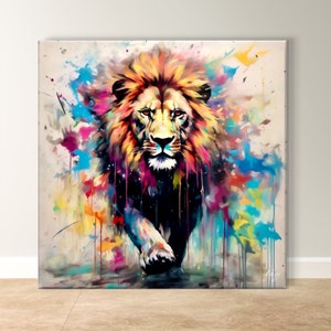 Löwen Gemälde Druck Leinwand gerahmt Leinwand, bunte abstrakte Löwen Kunst, moderne Safari Tier Wandkunst für Wohnzimmer Schlafzimmer Büro Dekor