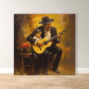 Vicente Fernandez Mariachi Painting Print on Canvas & Framed Canvas, Mexican Ranchera Wall Art, Charro Father Son Home Decor Art Print