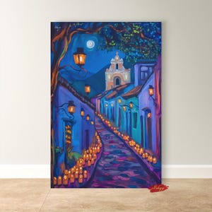 Arte del Día de los Muertos, Oaxaca Vertical - Lienzo enmarcado, Decoración cultural mexicana, Cartel del festival vibrante, Idea de regalo para el hogar patrimonial
