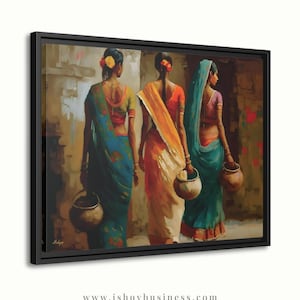 Indian Women Wall Art, Colorful Sari Canvas Print, Rajasthan Village Decor, Boho India Figure Art, Framed Canvas, Housewarming Gift
Indian Village Women Wall Art, Rural India Painting, Saree Women Canvas Art, Cultural Indian Home Decor, Traditional India Artwork