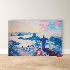 Impresión artística mural de Río de Janeiro: Cristo Redentor con vistas al Pan de Azúcar, lienzo con paisaje urbano de Brasil, decoración de viaje para el hogar.