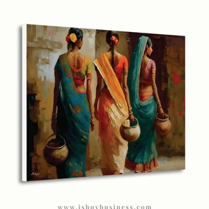 Indian Women Wall Art, Colorful Sari Canvas Print, Rajasthan Village Decor, Boho India Figure Art, Framed Canvas, Housewarming Gift
Indian Village Women Wall Art, Rural India Painting, Saree Women Canvas Art, Cultural Indian Home Decor, Traditional India Artwork