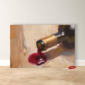 Rotwein Wand Kunst Leinwand Druck von Wein Flasche Gießen Stillleben, Ölgemälde für Küche und Bar Dekor, Feinschmecker Geschenk für Weinliebhaber