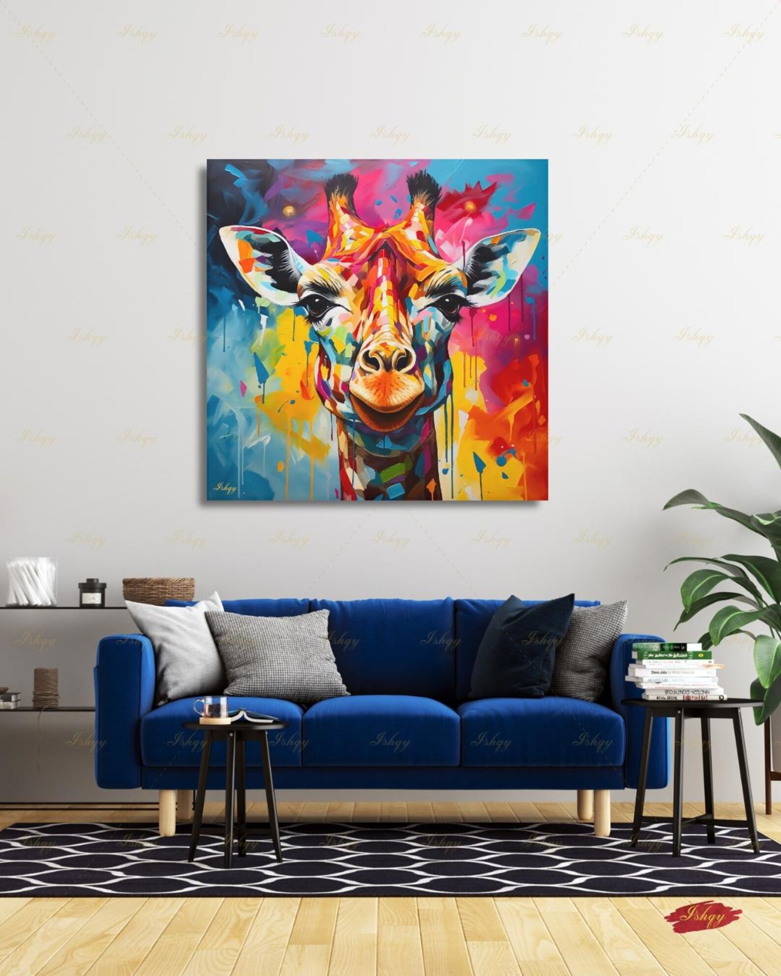 Giraffe Wall Art Large Canvas Print, Colorful Abstract Animal Portrait ...