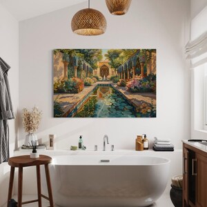 Persian Garden Canvas Wall Art, Islamic Architecture Framed Canvas Print, Blue Tile Courtyard Fountain Landscape Painting, Living Room Decor
Persian Garden Wall Art Canvas Print of Shiraz Courtyard, Islamic Architecture Art Print, Colorful Floral Home Decor Landscape