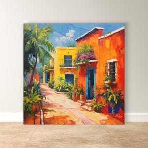 Merida Yucatan Street Painting Print on Canvas & Framed Canvas Mexico Wall Art, Colorful Colonial Home Decor Art Print