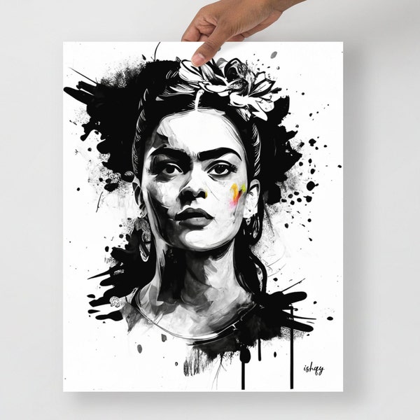 Mexican Wall Art - Black and White Frida Kahlo Painting, Minimalist Bedroom and Living Room Decor, Chic and Modern Canvas Wall Art