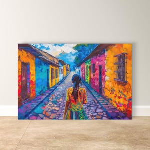 Impression sur toile d'art mural Chichicastenango Guatemala, peinture de rue coloniale colorée, décoration de voyage en Amérique latine pour salon