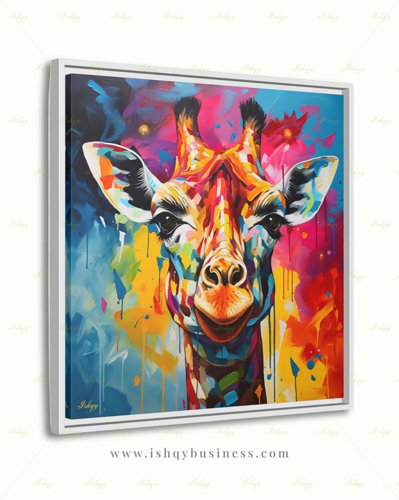 Giraffe Wall Art Large Canvas Print, Colorful Abstract Animal Portrait ...