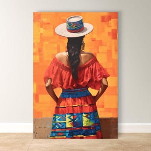 Colombian Woman Wall Art Print, Colorful Traditional Canvas, Boho Wall Decor, Framed Latin America Art, Andean Home Print Vibrant