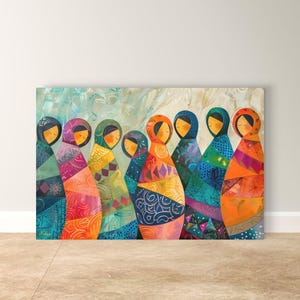Matryoshka Dolls Painting Print on Canvas & Framed Canvas, Russian Nesting Dolls Wall Art, Colorful Folk Art Decor, Boho Nursery Art Print