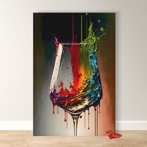 Buntes Weinglas Gemälde, Leinwand Kunstdruck, Wein-Liebhaber-Geschenk, Abstrakte Wein-Wand-Dekor & Geschenke, Große Küchen-Wand-Kunst