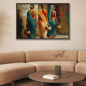 Indian Women Wall Art, Colorful Sari Canvas Print, Rajasthan Village Decor, Boho India Figure Art, Framed Canvas, Housewarming Gift
Indian Village Women Wall Art, Rural India Painting, Saree Women Canvas Art, Cultural Indian Home Decor, Traditional India Artwork