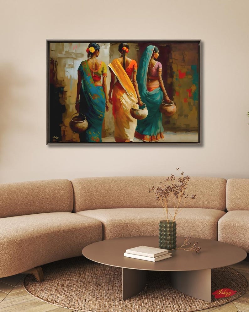 Indian Women Wall Art, Colorful Sari Canvas Print, Rajasthan Village Decor, Boho India Figure Art, Framed Canvas, Housewarming Gift
Indian Village Women Wall Art, Rural India Painting, Saree Women Canvas Art, Cultural Indian Home Decor, Traditional India Artwork