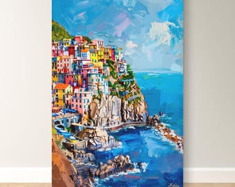 Cinque Terre Italië Canvas Muurdecoratie Manarola Kustdorp Ingelijste Canvasprint Kleurrijk Italiaans Riviera Zeegezicht Schilderij Woonkamerdecoratie