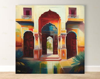 Modern Indian Art Indian Palace Door, Canvas Wall Art Framed Canvas Print, Mughal Art, Indian Wall Decor, Extra Large Housewarming Gift