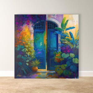 Mexican Door Wall Art Print, Colorful Mexico Canvas, Colonial Door Painting, Framed Canvas or Art Print, Vibrant Home Decor Gift