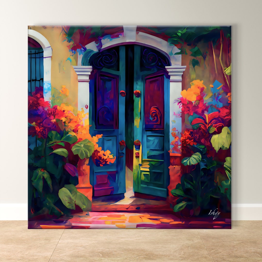 Mexican Art Painting Print Framed Canvas, Vibrant Door Wall Art ...