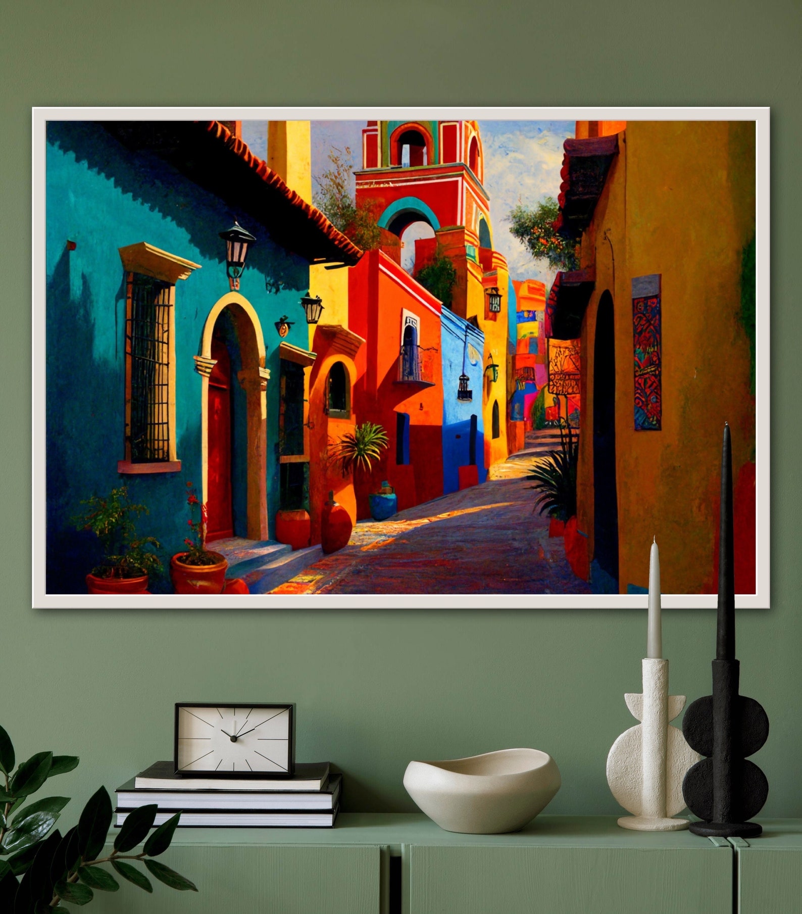Mexican Village Art Painting Mexican Art Poster Modern Etsy
