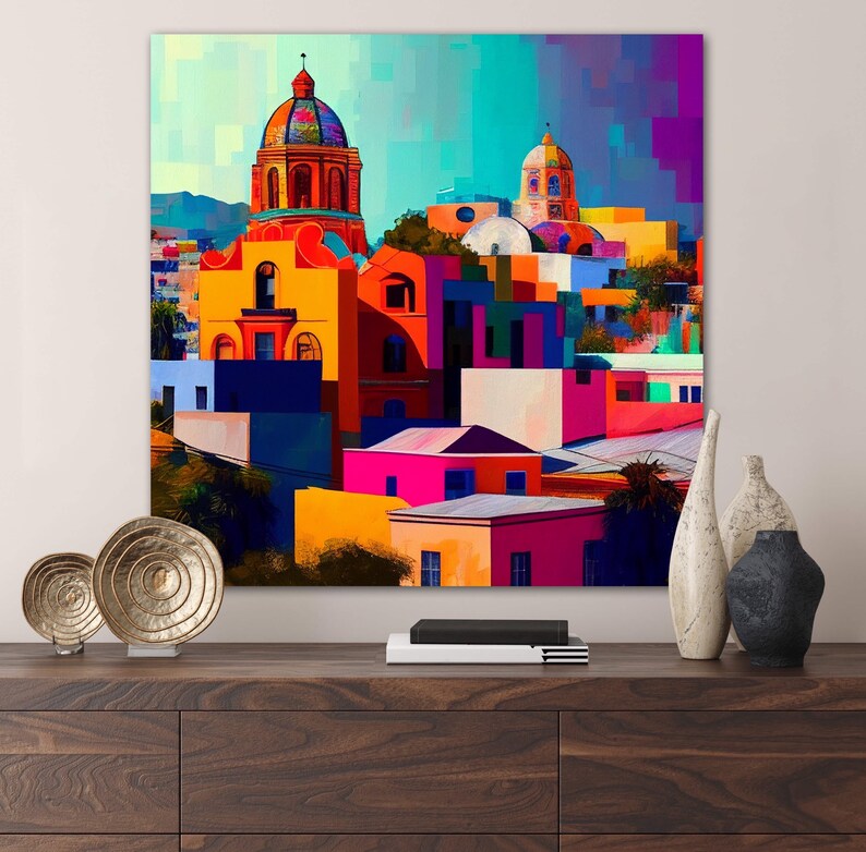 Mexico City Art Mexican Painting Canvas Wall Art Mexican Etsy