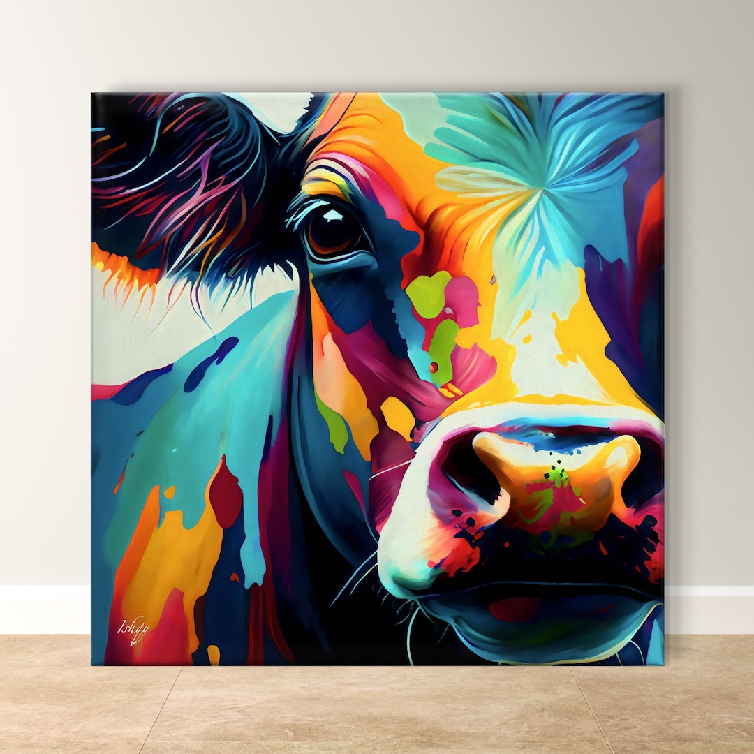 Abstract Cow Painting Print On Canvas Colorful Farm Animal Art abstract-cow-painting-print-on-canvas-colorful-farm-animal-art