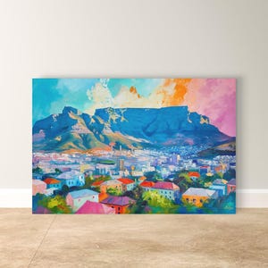 Sztuka ścienna z Kapsztadu, wydruk obrazu miejskiego z Górą Stołową, płótno z krajobrazem z RPA, kolorowa sztuka podróżnicza, nowoczesny wystrój domu