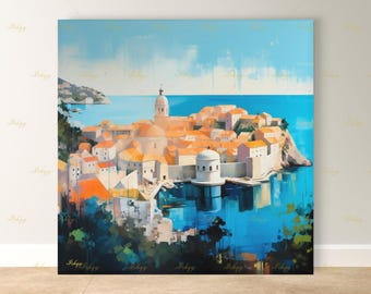 Quadro decorativo da Cidade Velha de Dubrovnik, impressão em tela da costa da Croácia, grande moldura com paisagem urbana do Adriático, pintura ideal para presente de viagem pelo Mediterrâneo.