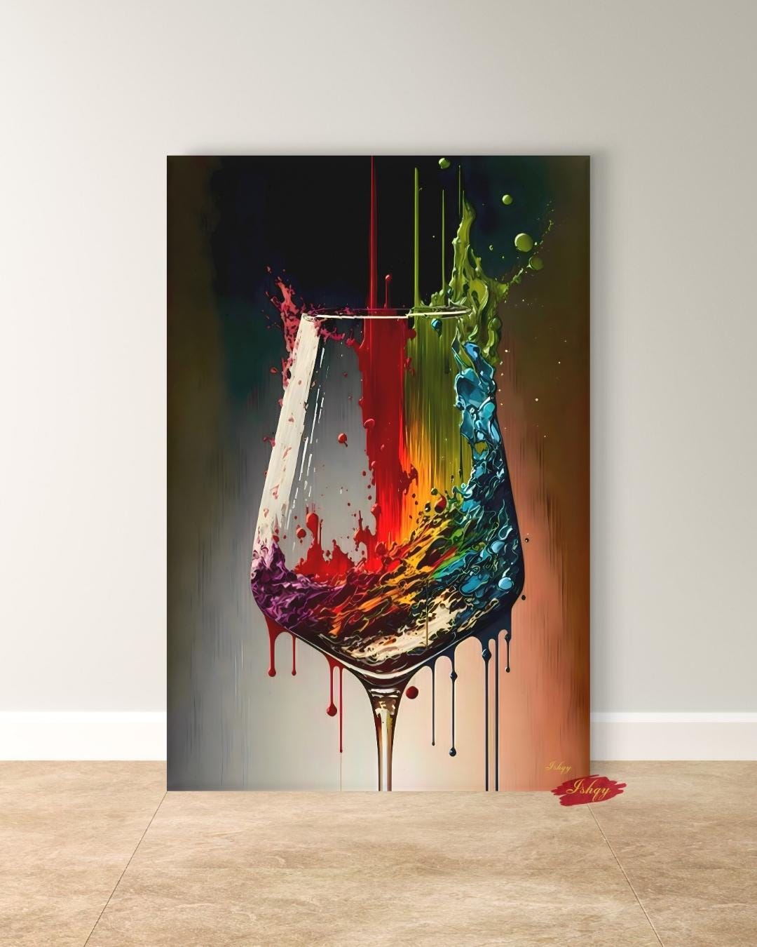 Buntes Weinglas Gemälde, Leinwand Kunstdruck, Wein Liebhaber Geschenk, Abstrakte Wein Wand Dekoration & Geschenke, Große Küchen Wand Kunst, Bar Dekor