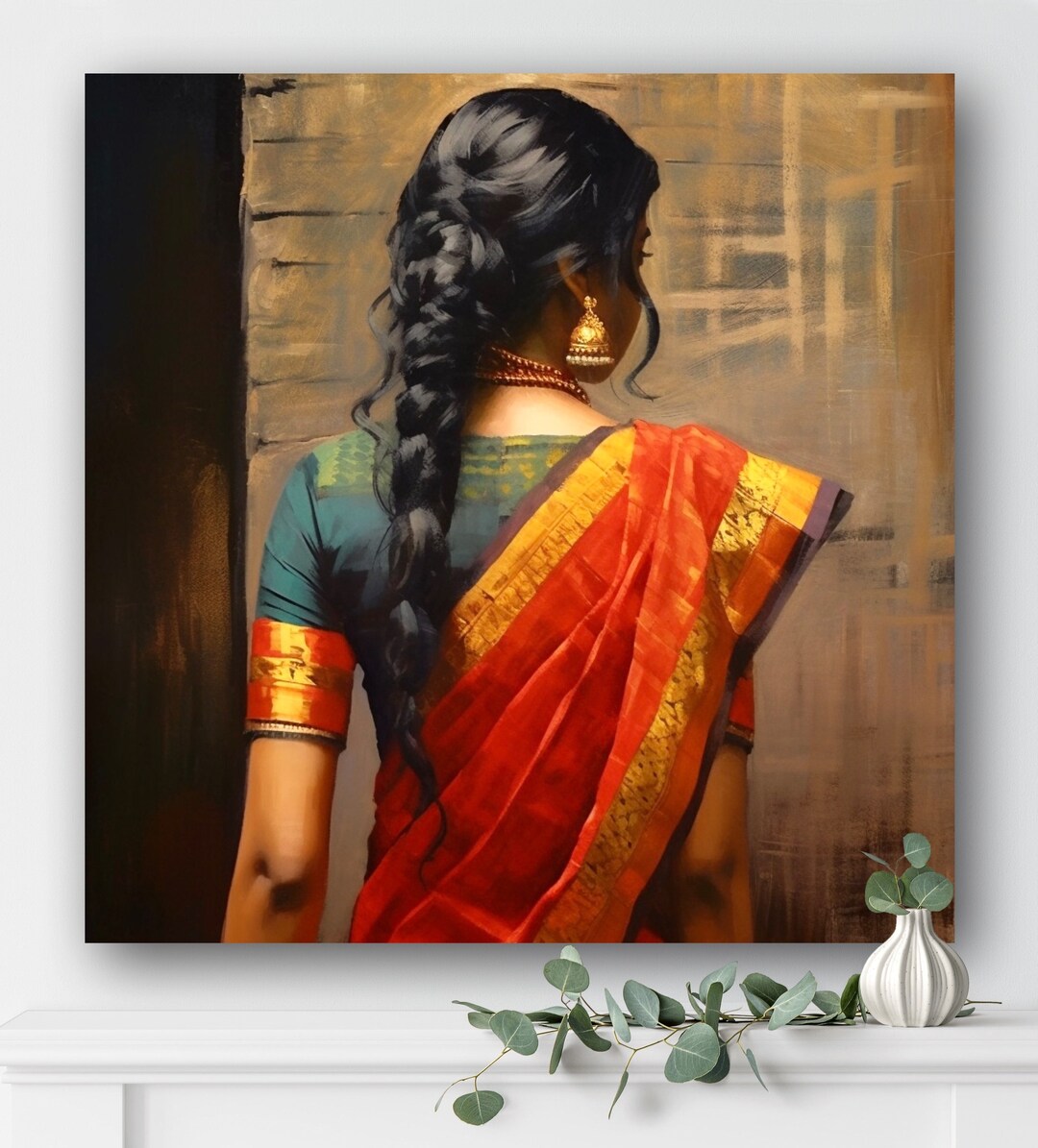 Indian Wall Art, Marathi Woman Oil Painting Print on Canvas, Indian Art
