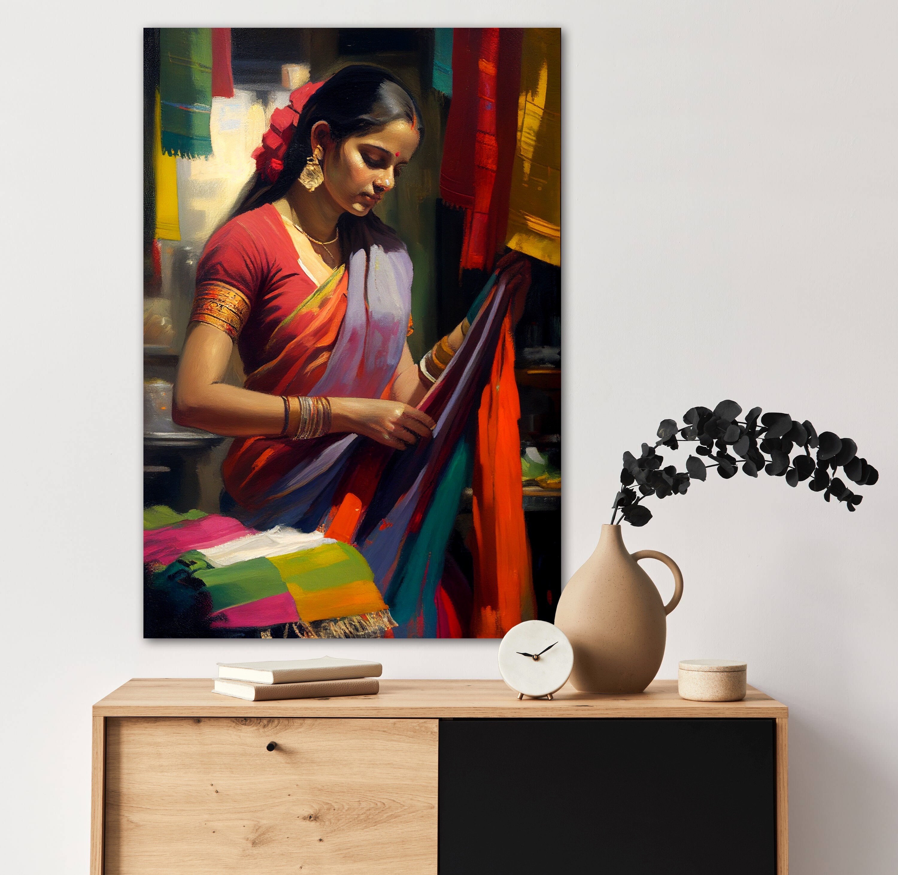 PIXELARTZ Canvas Paintings - Indian Village Woman - Without Frame - Modern Art  Paintings - Paintings for Home Decor - Paintings
