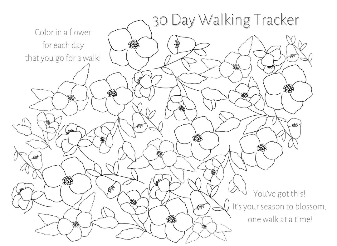 Count Step Progress Tracker Flower Printable Floral Walking Tracker | Exercise Tracker | 30 Day Tracker ...