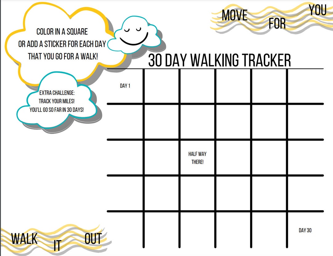 Printable Walking Tracker Exercise Tracker 30 Day Tracker Etsy
