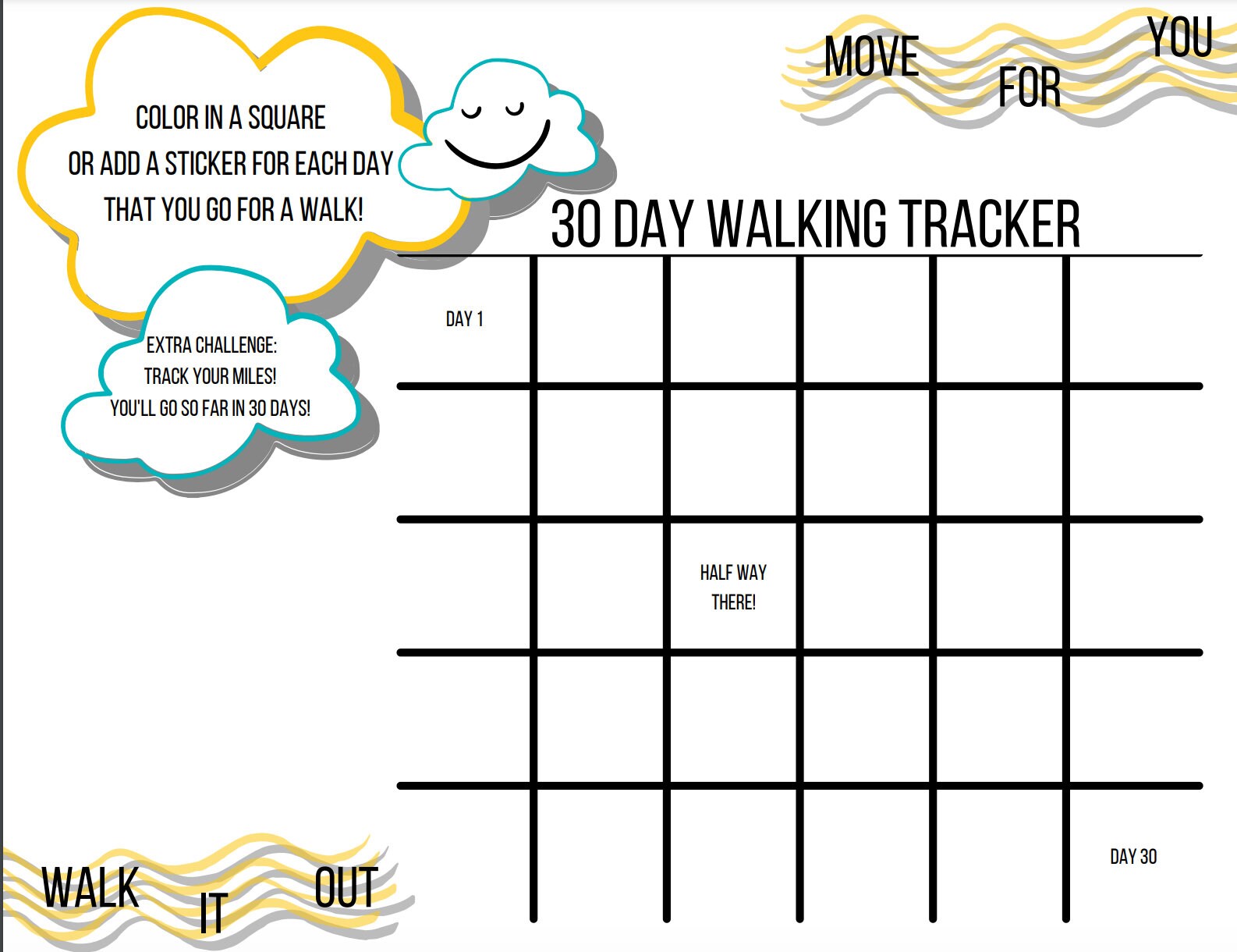 Printable Walking Tracker Exercise Tracker 30 Day Tracker Etsy