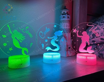 Mermaid Kids Personalized Acrylic Night Light | Perfect Birthday Gift for Girls or Boys Custom Name Handmade Led Kids Bedroom Decor