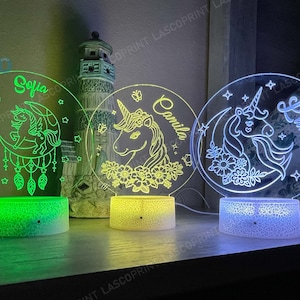 Unicorn Kids Personalized Acrylic Night Light | Perfect Birthday Gift for Girls or Boys Custom Name Handmade Led Kids Bedroom Decor